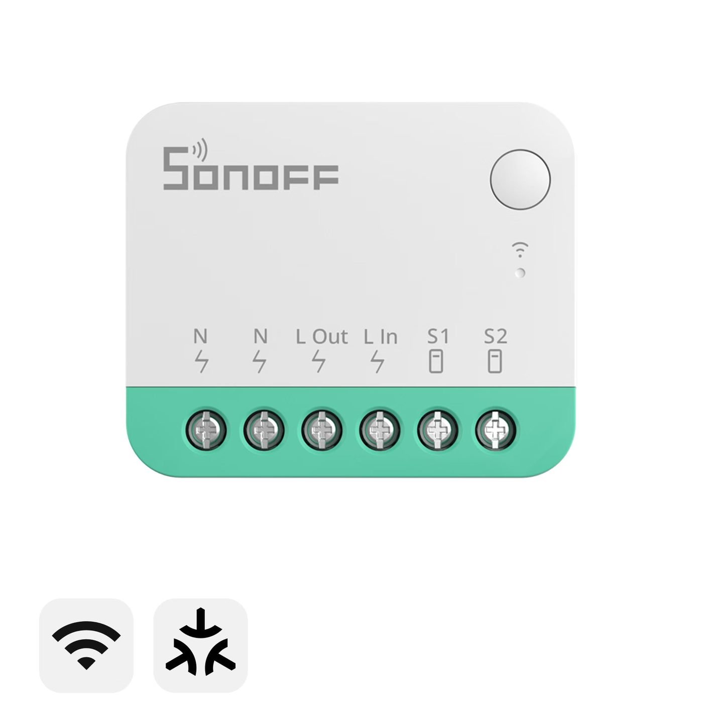 Sonoff MINI R4M — relé detrás del interruptor, fotografía oficial Sonoff